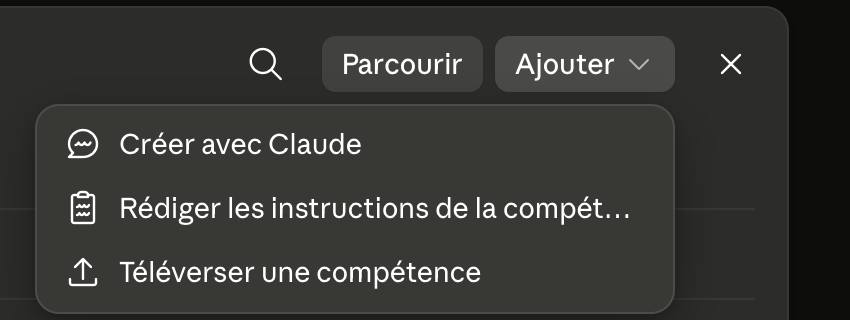 Le bouton Ajouter, puis Téléverser une compétence